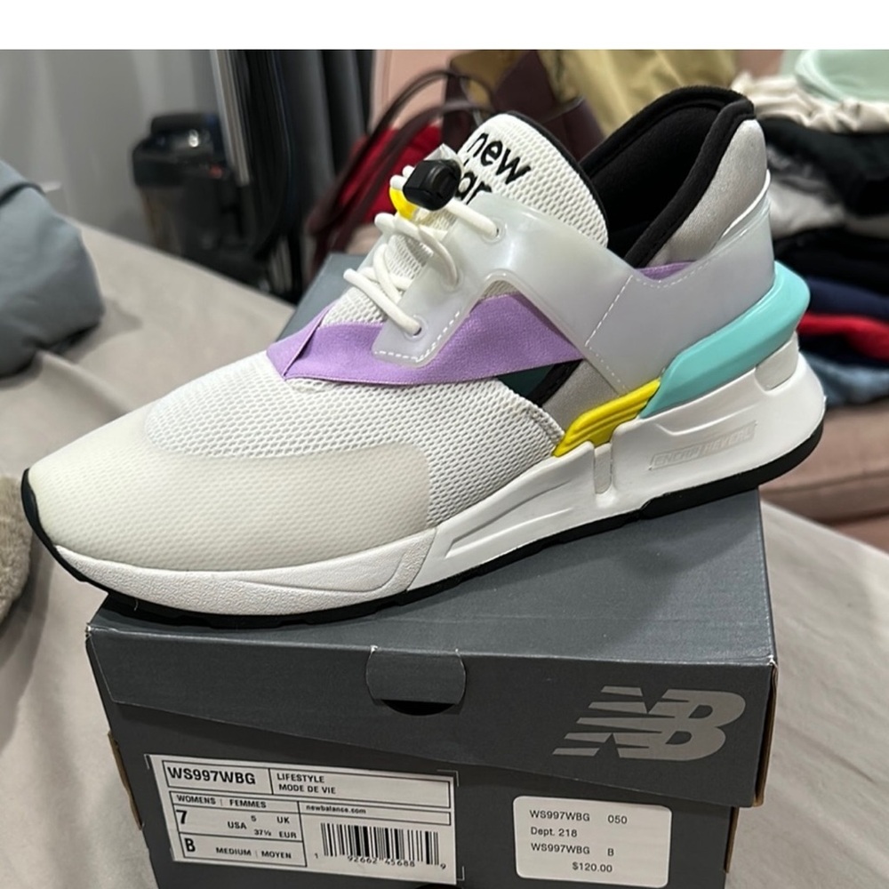 New Balance White and Purple Sneakers